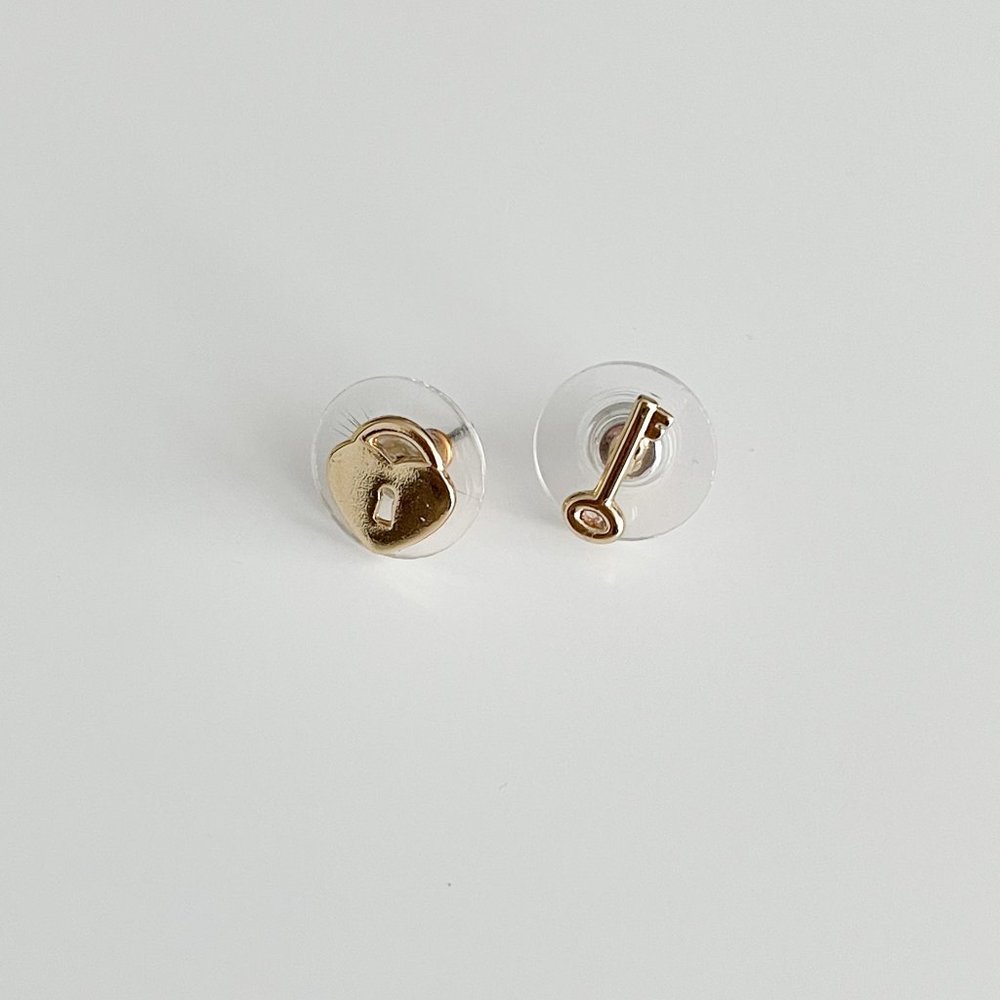J. Crew Factory Heart Lock and Key Mismatched Stud Earrings